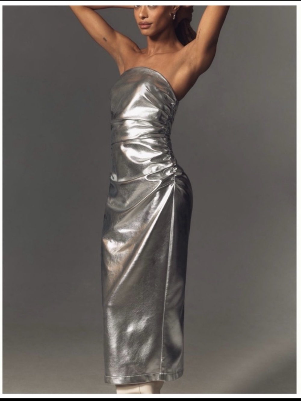 NWT Anthro The Soleil Magic Fabric Strapless Ruched Party Liquid-shine Dress: S - Picture 1 of 11